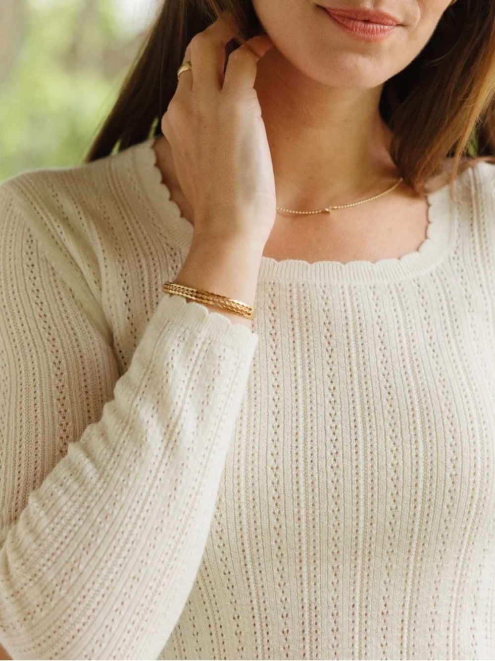 Wool& Daisy Pointelle Sweater 100% Merino Wool Natural White Size L